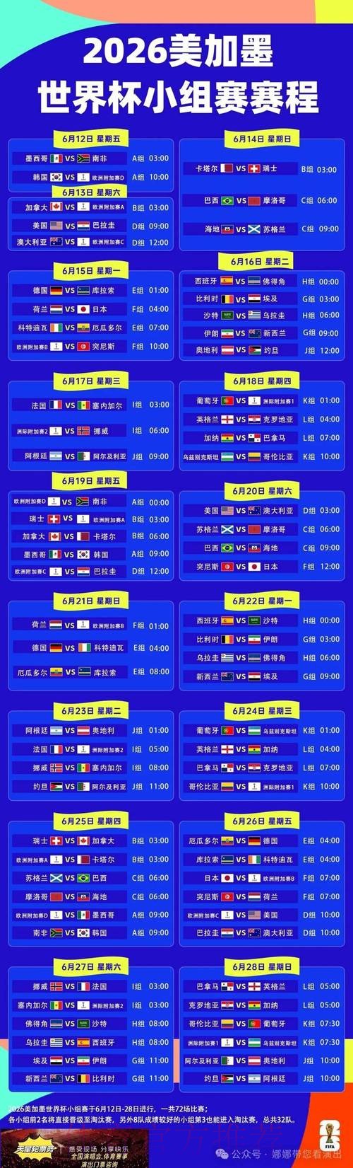 2026世界杯比赛时间最新实时赛程免费观看
